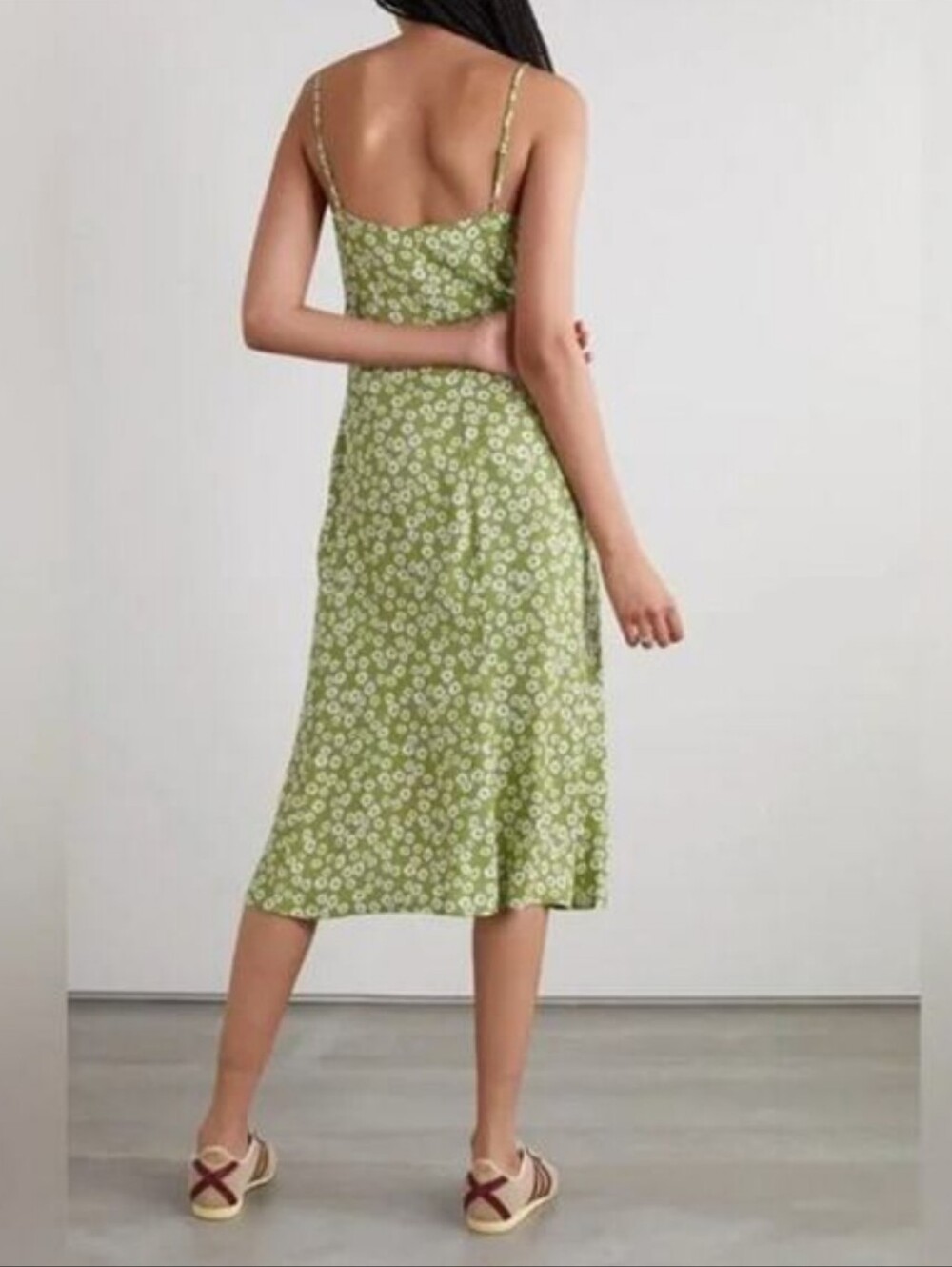 Size 8 Reformation Crimini Fennel Green Floral Midi Slip Dress - Picture 2 of 11